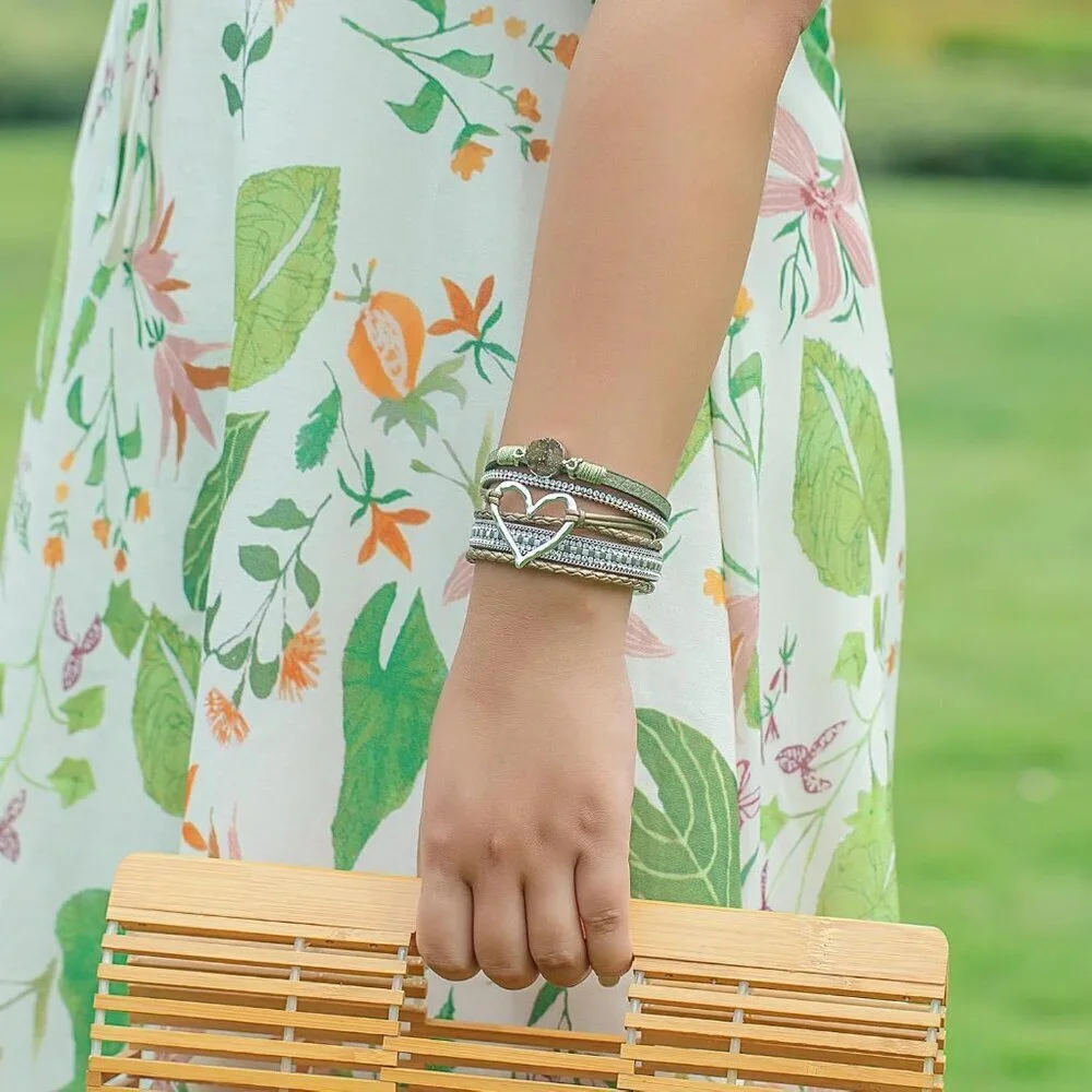 Leather Wrap Bracelet Faux Leather Zinc Clasp Boho Jewelry for Women